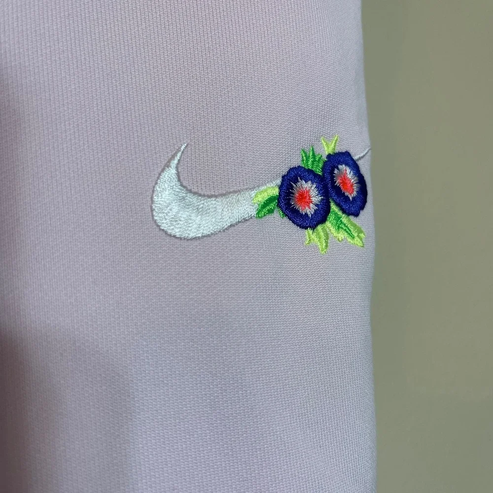 Nike‎ Women Pink Floral Embroidered Swoosh Track Pants XS Cropped Activewear